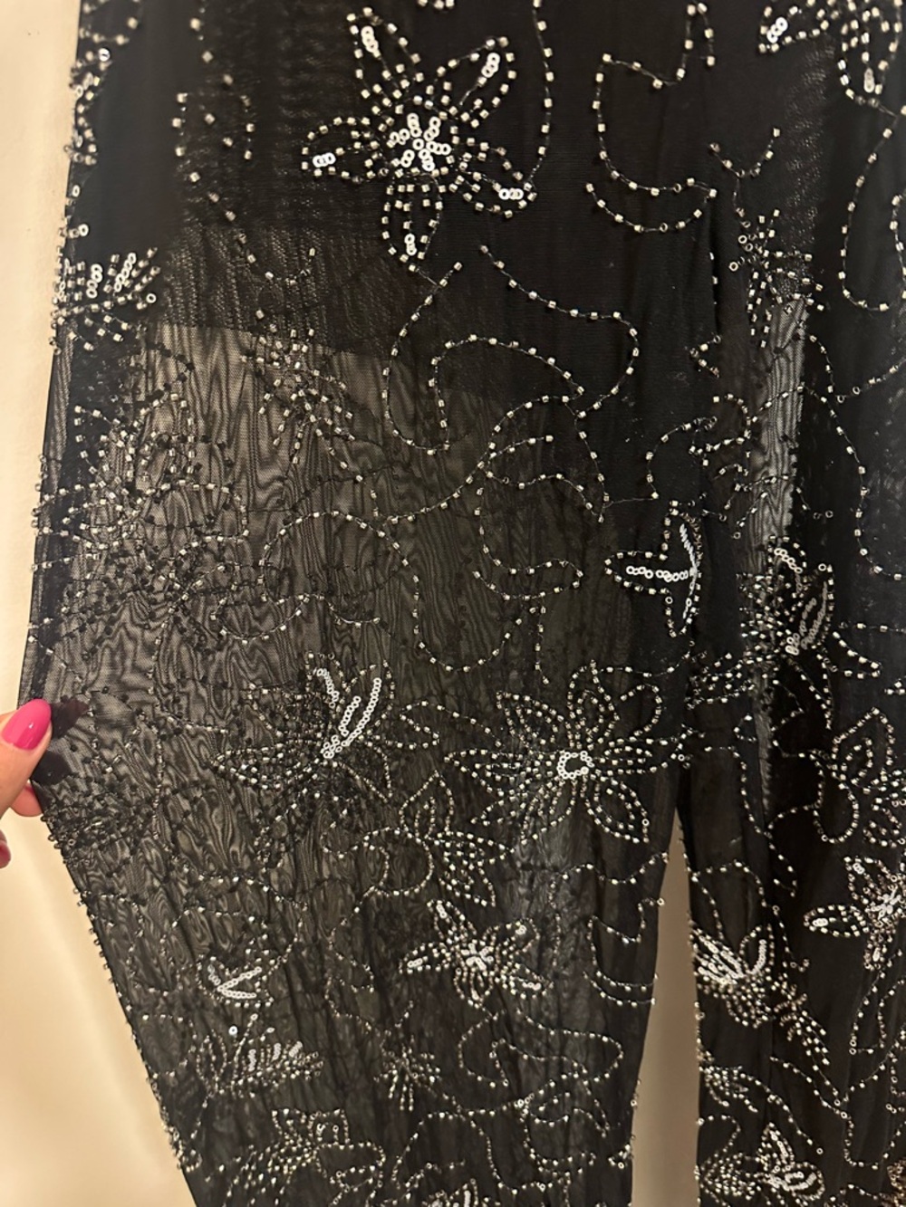Zara Black Sheer Sequin Floral Pants